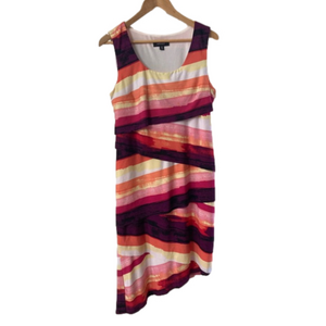 R&M Richards sleeveless maxi dress size 12 striped tiered asymmetrical